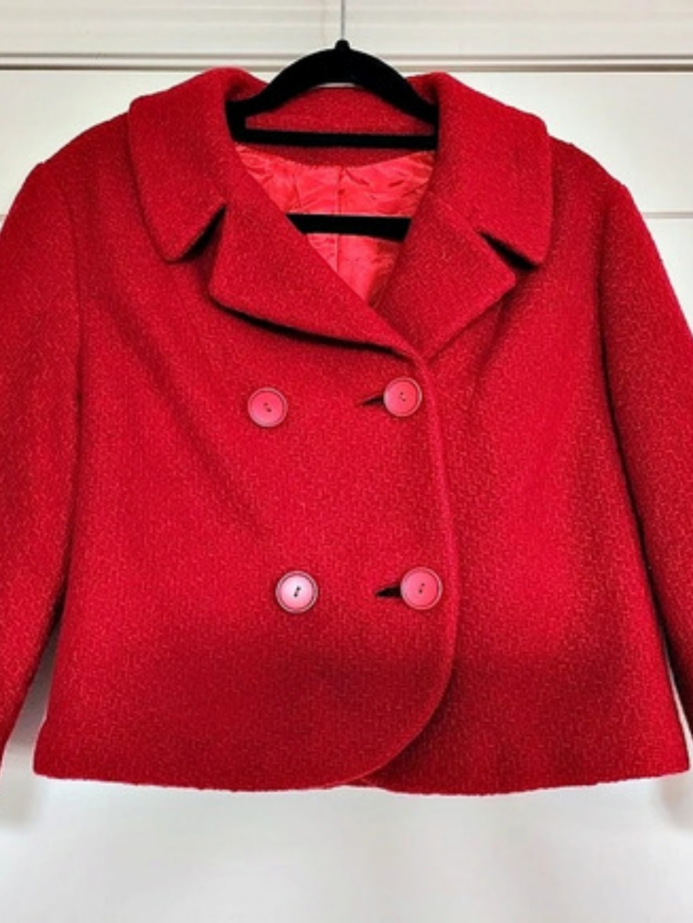 Vintage Einiger 100% Wool Cropped Jacket Red Double Breasted Union Made